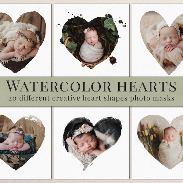 Creative watercolor hearts photo masks for Photoshop, great for Valentine and wedding photography, photoshop overlays, free video tutorial