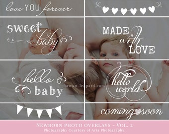 Newborn Photo Overlays vol.2 - newborn word art, photography overlays for Photoshop, for newborn photographers