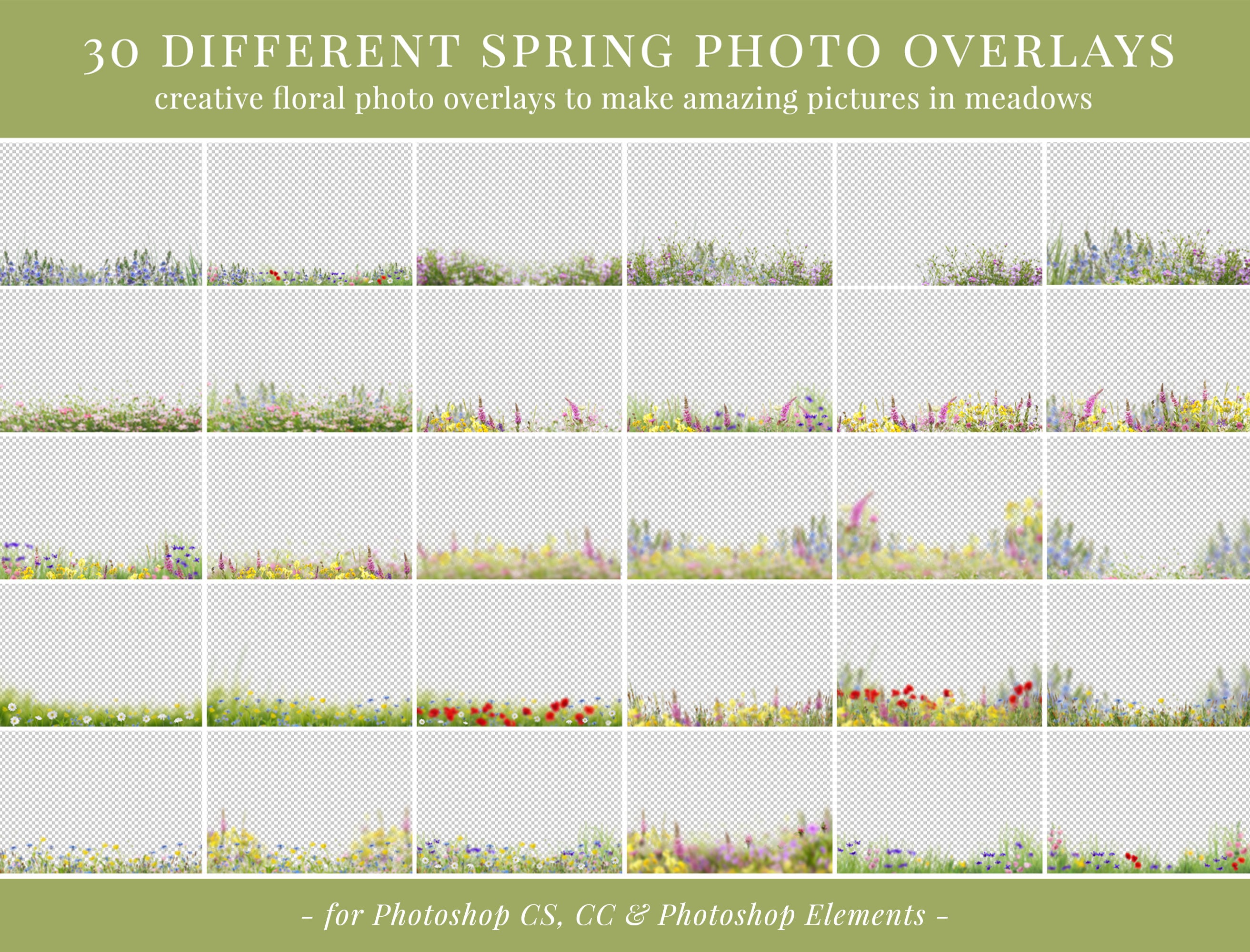 30 Different Spring Photo Overlays for Photoshop, Floral Meadow ...