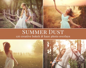 Bokeh photo overlays "Summer Dust", dust & haze photo overlays, creative summer photo overlays for Photoshop, actions for Photographers