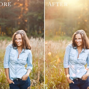 Layered lights photo overlays Sunset Light, golden hour effect, digital photo overlays for Photoshop, light & bokeh photo overlays image 4