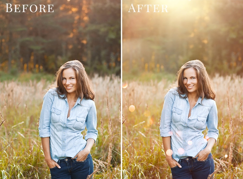 Layered lights photo overlays Sunset Light, golden hour effect, digital photo overlays for Photoshop, light & bokeh photo overlays image 4