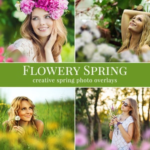 Spring photo overlays &quot;Flowery Spring&quot;,  flower photo overlays, digital photo overlays for Photoshop
