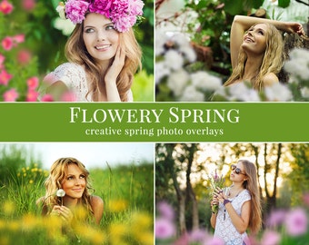 Spring photo overlays "Flowery Spring",  flower photo overlays, digital photo overlays for Photoshop