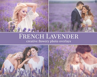 Lavender photo overlays "French Lavender",  shooting through the lavender effect, digital photo overlays for Photoshop, flowery overlays