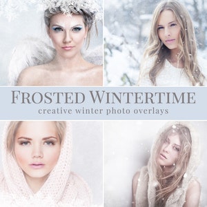 Winter photo overlays "Frosted Wintertime",  frost, falling snow, light & bokeh photo overlays, winter photo overlays for Photoshop
