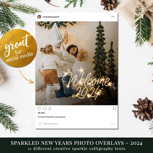 11 Sparkled New Year photo overlays for 2024, holiday photo overlays for Photoshop, great for Christmas photography and family photos image 4