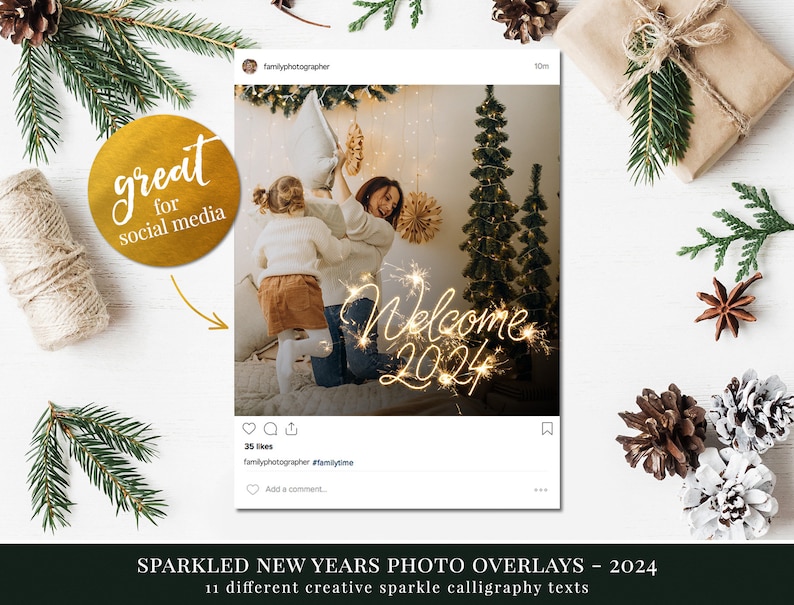 11 Sparkled New Year photo overlays for 2024, holiday photo overlays for Photoshop, great for Christmas photography and family photos image 4