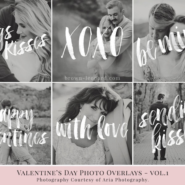 Valentine's Day vol.1 - photo overlays; love phrases;  psd, png files; gold, glitter, white