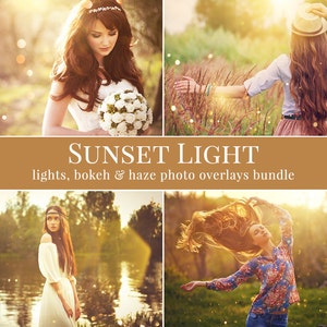 Sunset Light Photo Overlays – Golden Hour, Layered Light, Bokeh & Haze Effects for Photoshop, Portraits and Outdoor Photography
