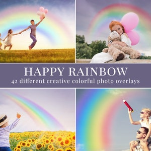 42 colorful rainbow photo overlays for Photoshop, spring overlays png, great for kids photography and spring mini sessions