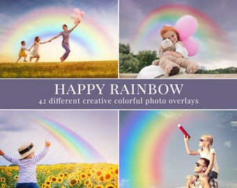 42 superposiciones de fotos de arco iris de colores para Photoshop, superposiciones de primavera png, ideales para fotografía infantil y mini sesiones de primavera