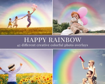 42 colorful rainbow photo overlays for Photoshop, spring overlays png, great for kids photography and spring mini sessions