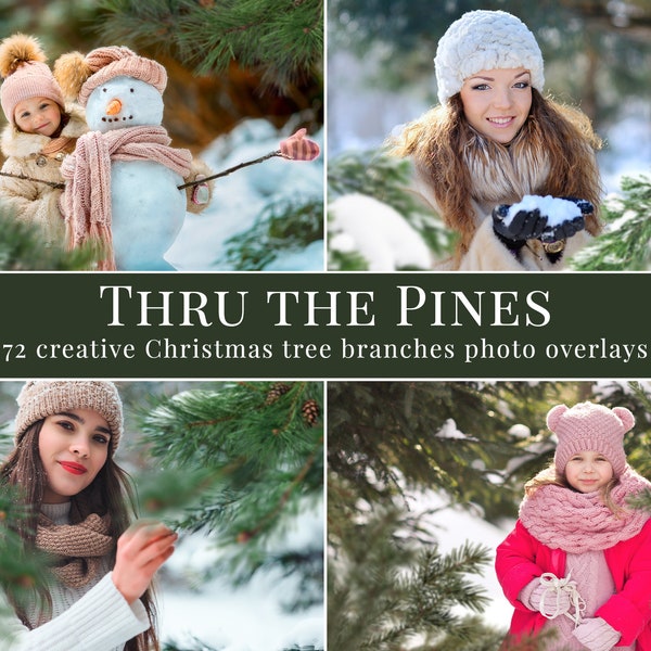 Christmas tree branches photo overlays for Photoshop, action, winter, holiday, xmas, thru the pine, tree overlay, Christmas overlays