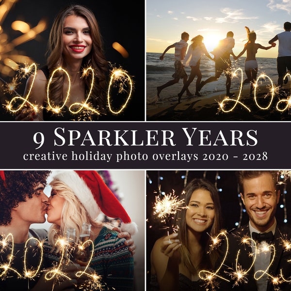 Sparkler photo overlays for Photoshop, creative holiday overlays for Photographers, Photoshop actions, Sparkler years 2020