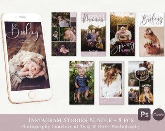 8 Instagram stories templates for Photoshop and Canva, spring mini session templates, marketing for photographers, customizable & editable