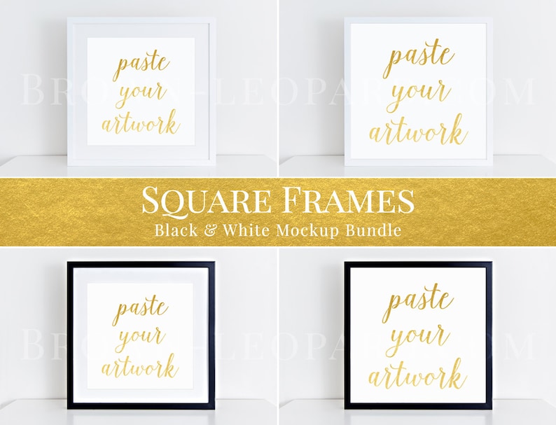 Square frames mockup bundle, black and white frame, styled stock photography, square print mockup, shop & web presentation MOC055 image 1