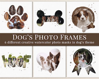 Dog's Photo Frames for Photoshop, great for dog's photography, photomasks overlays with watercolor effect