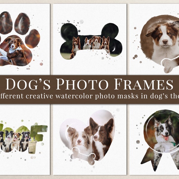 Dog's Photo Frames for Photoshop, great for dog's photography, photomasks overlays with watercolor effect