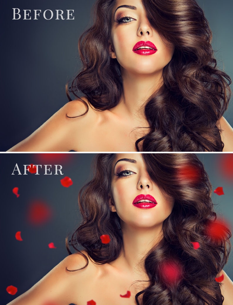 Petal photo overlays American Beauty, falling red rose petals photo overlay, Valentine's Day atmosphere, photo overlays for Photoshop image 3