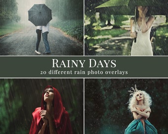 Rain photo overlays "Rainy days",  20 different kinds of rain, rain photo overlays, fall photo overlays for Photoshop, autumnal overlays