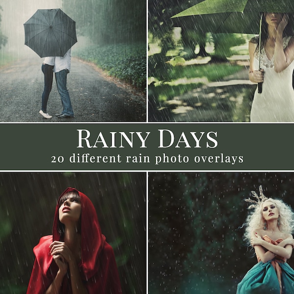 Rain photo overlays "Rainy days",  20 different kinds of rain, rain photo overlays, fall photo overlays for Photoshop, autumnal overlays