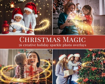 Creative Christmas photo overlays for Photoshop with sparkle & bokeh effect, great for Christmas minis