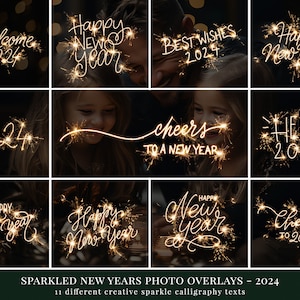 11 Sparkled New Year photo overlays for 2024, holiday photo overlays for Photoshop, great for Christmas photography and family photos image 1