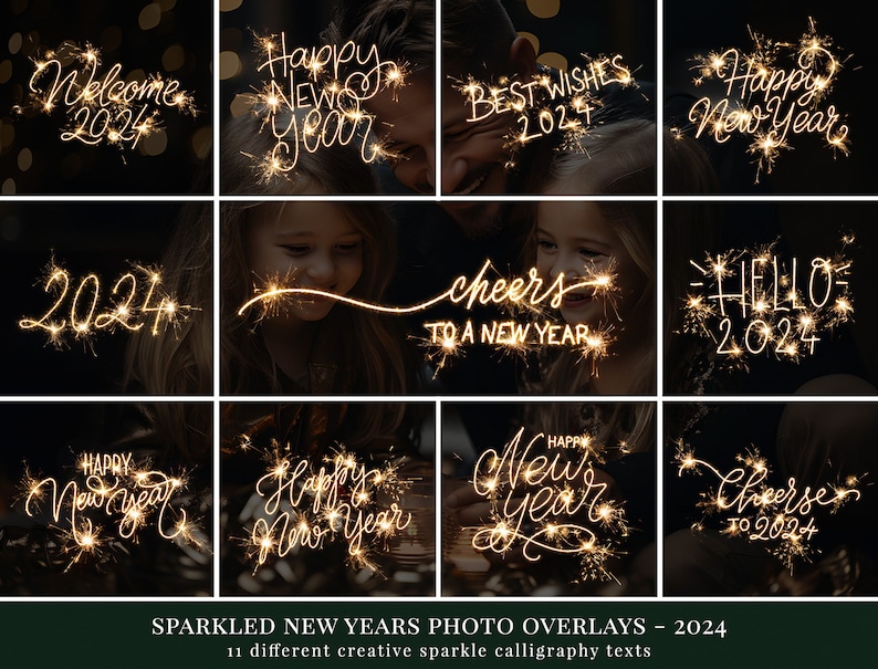 11 Sparkled New Year photo overlays for 2024, holiday photo overlays for Photoshop, great for Christmas photography and family photos image 1