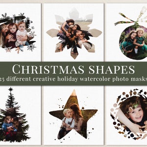 Creative watercolor Christmas shapes photo masks for Photoshop, great for holiday photography, photoshop overlays, free video tutorial