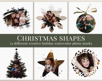 Creative watercolor Christmas shapes photo masks for Photoshop, great for holiday photography, photoshop overlays, free video tutorial