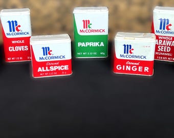 Vintage McCormick Spice Tins – 1970s/80s Metal Containers – Choose Your Spice – Retro Kitchen Decor