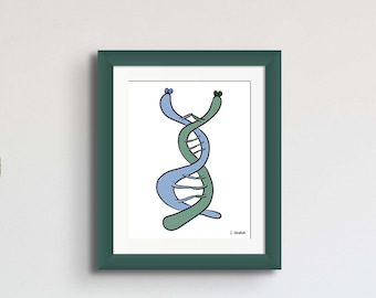 Cute DNA molecule Art Print // Molecular Biology, Genetics, Genomics Art Print // Gift for a Scientist, Biologist, Researcher, Teacher