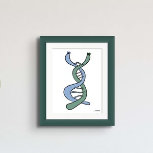 Cute DNA molecule Art Print // Molecular Biology, Genetics, Genomics Art Print // Gift for a Scientist, Biologist, Researcher, Teacher