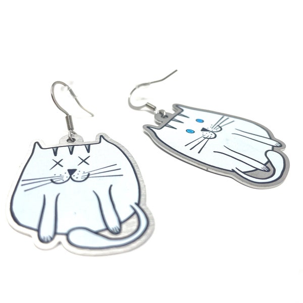 Schrodinger's Cat Earrings // Physics and Science Jewerly // Nerdy and Cute Stainless Steel Earrings