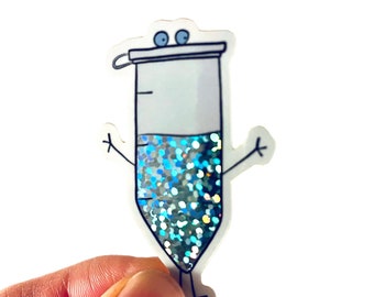 Adesivo bonito de glitter para tubo PCR // Equipamento de laboratório úmido fofo // Presente para um cientista, biólogo, químico, estudante, pesquisador