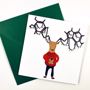 Neurobiology Biology Christmas Blank Greeting Card // Deer with Dopamine and Serotonin Antlers
