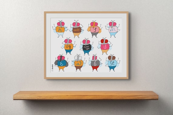 Drosophila Mutants // Cute Fruit Fly mutants // Genetics, Science, Biology, Educational Print // Gift for Biology Teacher, Geneticist