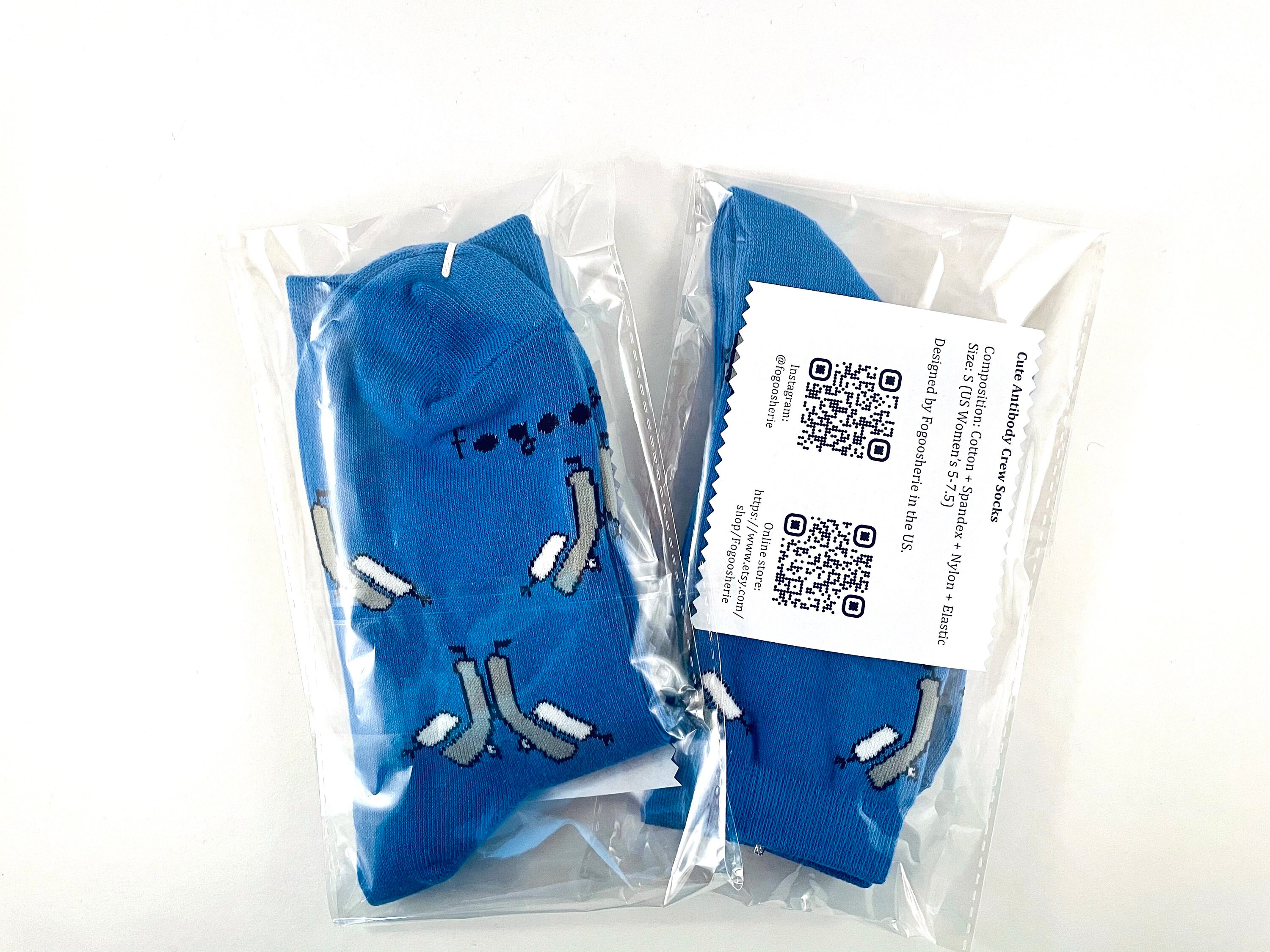 Lab Test Sock Cute Antibody Socks in Blue // Jacquard Science Socks for Women Size S ...