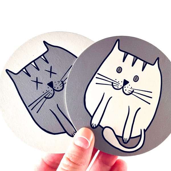 Schrodinger's Cat Coaster Set // Dead and Alive Cats Coasters