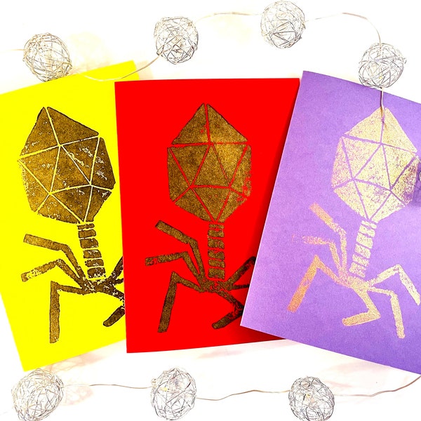 Bacteriophage Virus Handmade Block-printed Greeting Card