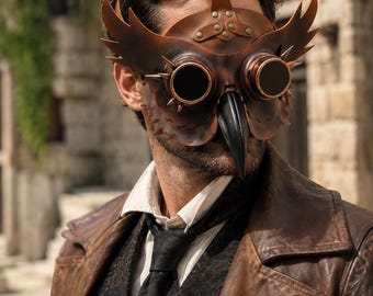 Maschera steampunk a becco di uccello della peste, maschera di gufo con occhiali per Halloween, accessori per costume da ballo gotico