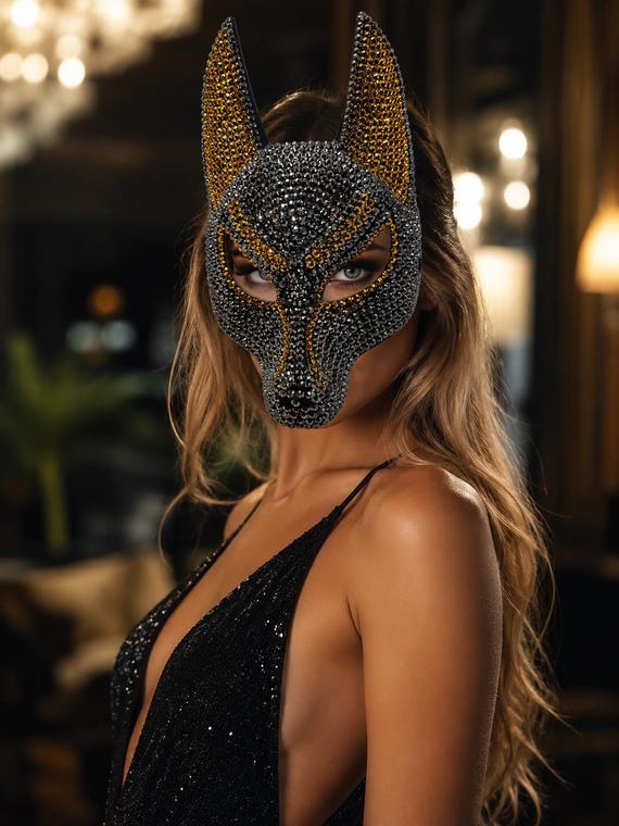 black dress gold accessories makeup Diamond Cat Mask, Fox Eye Mask, Halloween Half Face Animal Mask, Retro Dress, Cosplay glam makeup for black dress