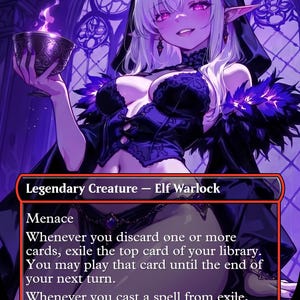 Veylra, Violet Flamecaller Anpassat Fantasy TCG-kort, Gotisk Elf Warlock Proxy, Purple Flame Anime-konst, Samlarpresent från Frame Break