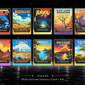 Custom Land Proxy Card Set,10 Cards, Retro American Comic Style,MTG Commander Proxy, Fantasy Trading Cards