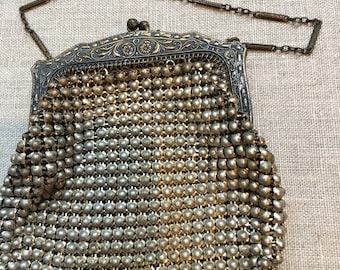 Vintage mesh purse, Whiting & Davis, flapper purse, silver metal