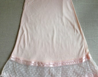 Salesman sample, 1/2 slip, 1940's or 1950's, pink rayon with ribbon and lace trim.