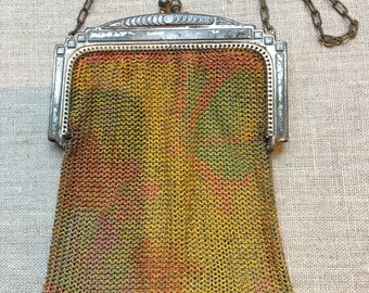 Hand painted mesh purse, 1920s. Flapper purse