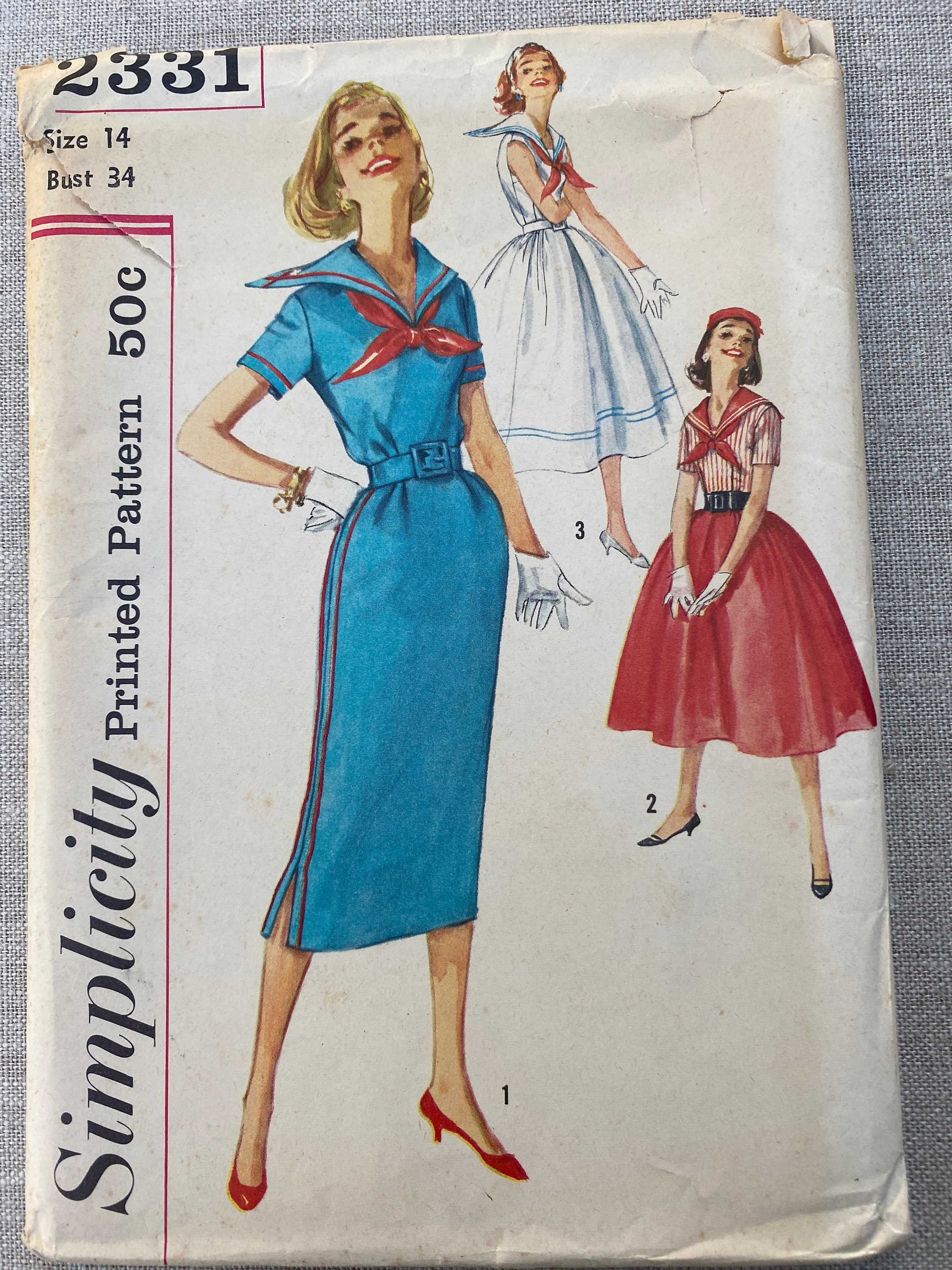 Simplicity 2331 One Piece Dress With Sailor Collar From 1957 Etsy Simplicity 2331 One Piece Dress With Sailor Collar From 1957 Etsy