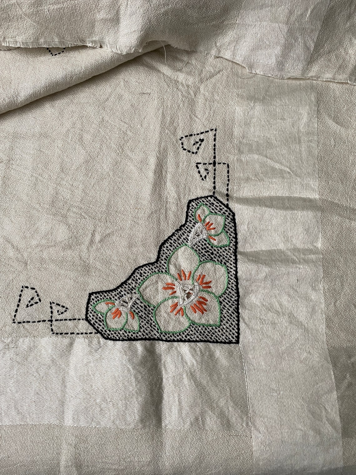 Arts and Crafts Embroidery, Linen Tablecloth, Mission Style 1915 Etsy